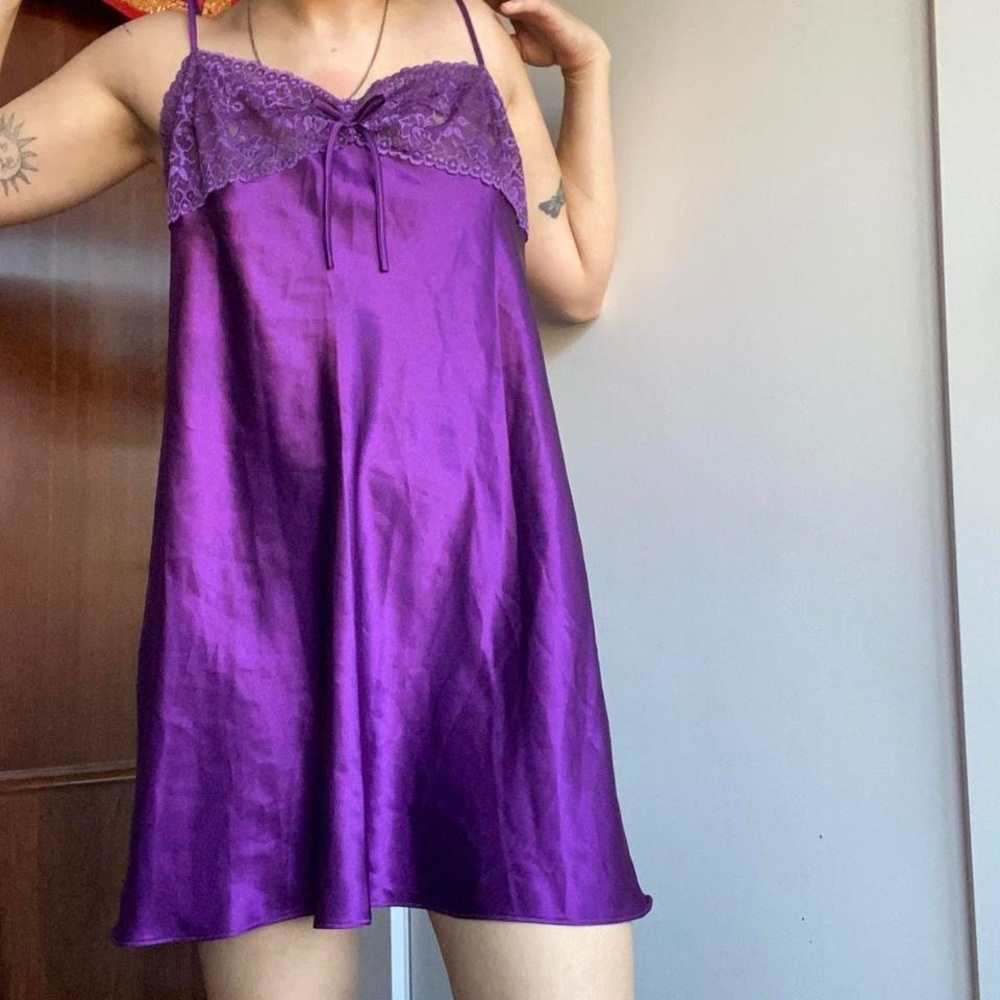 Purple Satin Lace Chemise